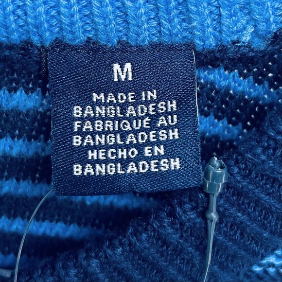 CHAPS Sweater Sz M Men's Blue Striped Crewneck Pullover 100% Cotton Embroidered - Picture 4 of 7